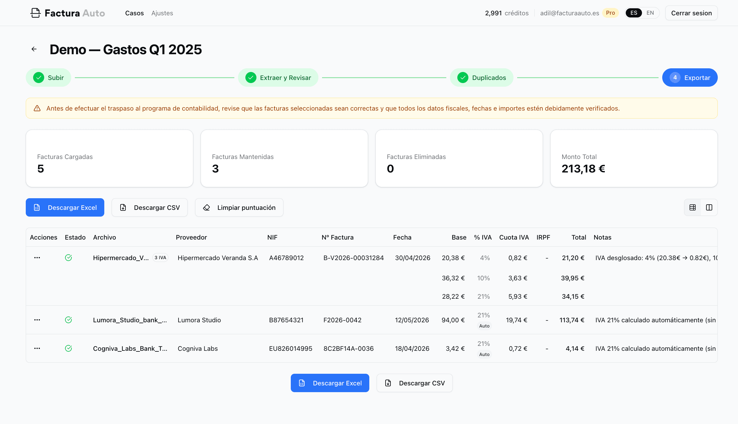 Factura Auto — interfaz de extracción de datos de facturas